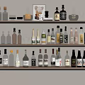 Stylish Wine Bottles And Glasses Arranged On Shelves With Decorative Accents