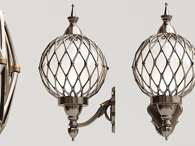 Classic Metal Wall Sconces With Lattice Mesh Shades And Ornate Finials 3d model