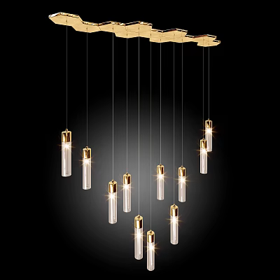 Elegant Modern Chandelier With Transparent Glass Tubes And Gold Decorative Elements 3d model