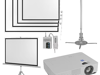Projection Monitoring Equipment With Projector Projection Screen And Ceiling Mount Stand 3d model