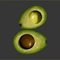 Fresh Halved Avocado With Seed And Seedless Half Showing Green Flesh On Gray Background