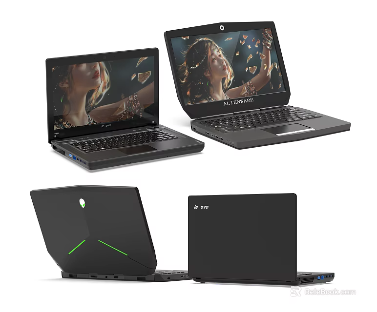 Black Gaming Laptops With Sleek Design Green Accents And Vibrant Display Screens 3d model 