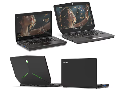 Black Gaming Laptops With Sleek Design Green Accents And Vibrant Display Screens 3d model