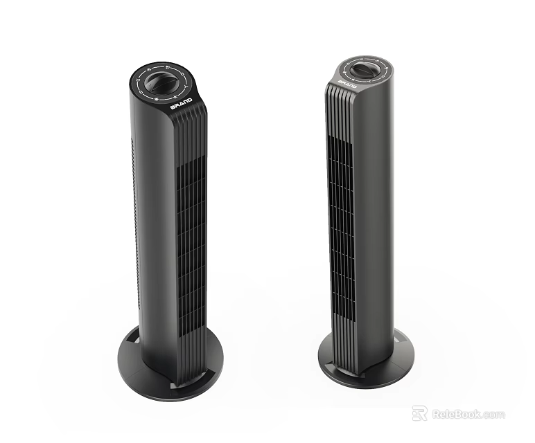 Two Black Tower Air Cooler Fans With Modern Sleek Design And Stable Base 3d model 