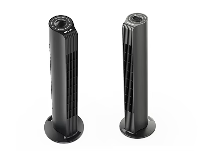 Two Black Tower Air Cooler Fans With Modern Sleek Design And Stable Base 3d model
