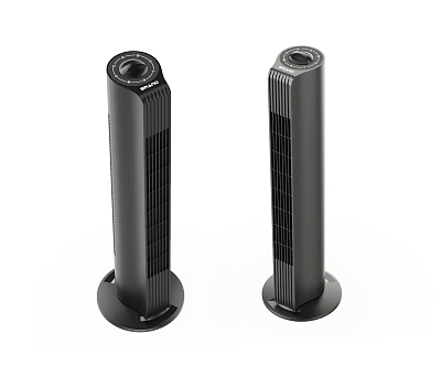 Two Black Tower Air Cooler Fans With Modern Sleek Design And Stable Base 3d model