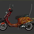 Stylish Red Scooter With Orange Flame Patterns Black Seat And Reflective Details