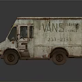 Old Rusty Van With Broken Window And Vans Text On Side 3d model