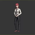 3D Character With Pink Hair White Shirt Black Tie Dark Pants Pink Shoes Standing Pose