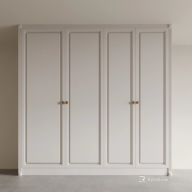 White Wardrobe With Four Panel Doors And Gold Handles Modern Design 3d model 