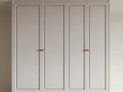 White Wardrobe With Four Panel Doors And Gold Handles Modern Design 3d model