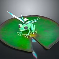Mythical Winged Green Frog Sitting On Large Green Lily Pad With Iridescent Wings