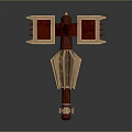 Ornate Red And Gold Hammer Weapon With Intricate Metal Panels And Craftsmanship