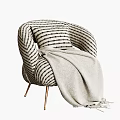 Modern Single Sofa In Striped Fabric With Beige Blanket And Golden Metal Legs