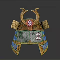 Intricate Rusted Metal Samurai Helmet Sculpture With Horns And Geometric Patterns