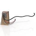 Wooden Base Structure With Black Curved Hook And Red Black Wires