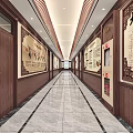 Chinese Style Elevator Hallway With Traditional Chinese Medicine Culture Paintings Wooden Walls And Marble Floors