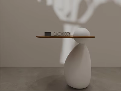 Modern Minimalist Side Table With Wooden Round Top And White Rounded Base For Interior 3d model