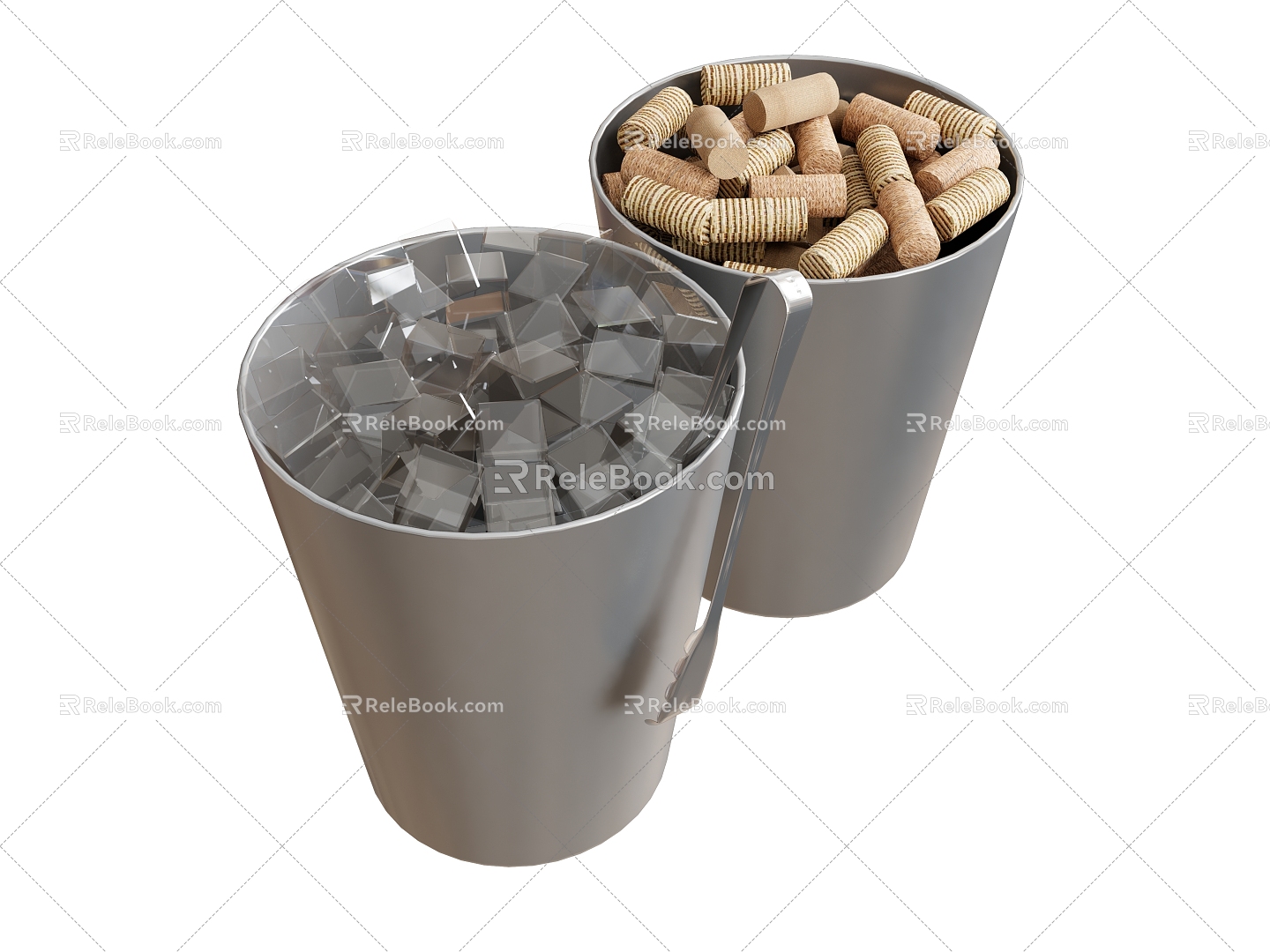 Modern Tableware Ice Bucket Wine Bottle Wood Sieve Iron Bucket Ice Cubes 3d model