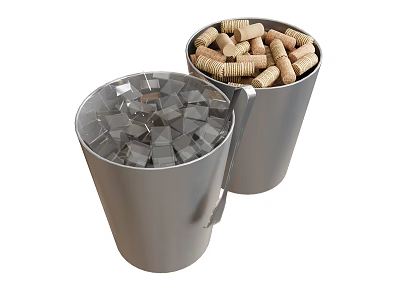 Functional Tableware Set Featuring Two Metal Buckets With Ice Cubes And Corks 3d model