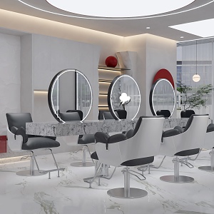 Internet Celebrity Hair Salon Hair Cutting Mirror Hair Cutting Chair Perm Dyeing Area Shampoo Area Shampoo Bed Red Embellished Hair Salon 3d model