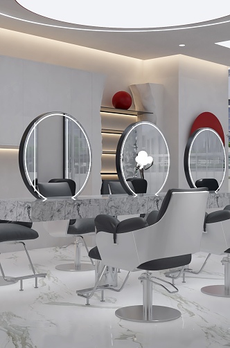 Internet Celebrity Hair Salon Hair Cutting Mirror Hair Cutting Chair Perm Dyeing Area Shampoo Area Shampoo Bed Red Embellished Hair Salon 3d model