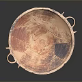 Terracotta Bowl Sculpture With Carved Red Brown Surface Patterns And Double Handles
