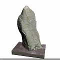 Natural Textured Stone With Green Moss Standing On Solid Wooden Base 3d model