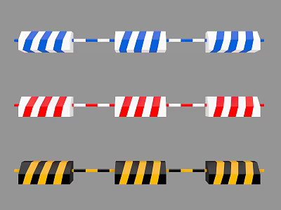 Road Barriers With Blue White Red White Yellow Black Stripes For Traffic Safety And Control 3d model