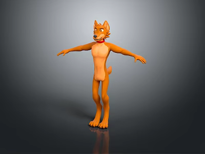 Orange Fox Like Game And Movie Character With Red Collar Standing In 3d model