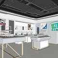 Modern Eyewear Store Interior With Display Tables Eyeglass Frames And Brand Logo 3d model