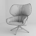 Gray Modern Accent Chair With Upholstered Fabric Pleated High Backrest And Swivel Black Metal Base