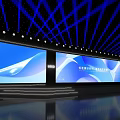 High End Stage Setup With Blue Background Three Large Screens And Logo 3d model