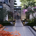 Traditional Chinese Garden Landscape With Pavilion Stone Bridge Lush Trees Lanterns And Water Feature