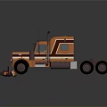 Orange Semi Truck with Large Front Grille Tall Cab Vertical Exhaust and Black Wheels