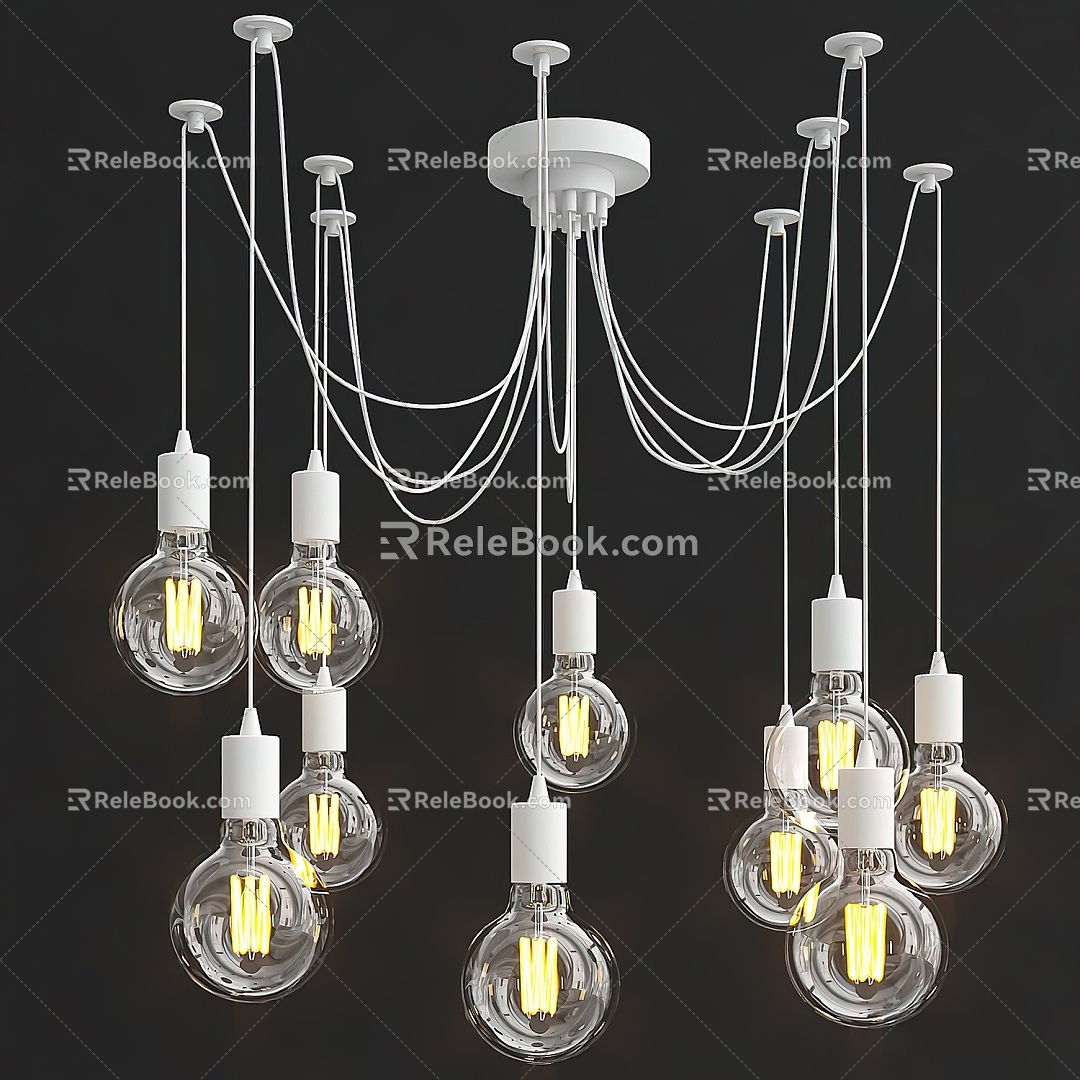 Modern metal multi-head bulb chandelier 3d model