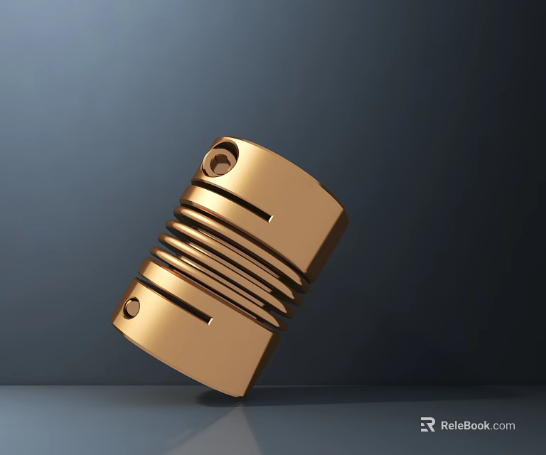 Golden Metal Sculpture With Cylindrical Design Parallel Grooves And Circular Holes 3d model 