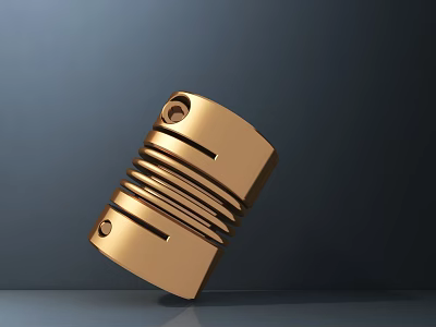 Golden Metal Sculpture With Cylindrical Design Parallel Grooves And Circular Holes 3d model