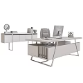 Modern Office Desk With Computer Monitor Keyboard Mouse Ergonomic Chair And Storage Cabinet