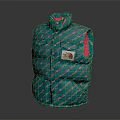 Turquoise Striped Puffer Vest With Brand Label And Pink Lining Details