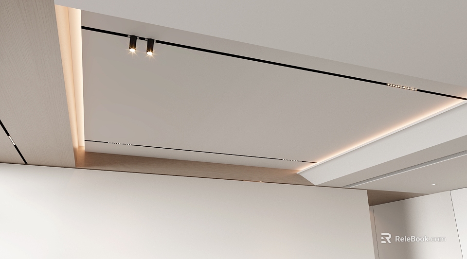 Modern Ceiling With Linear Lighting And Spotlights 3d model 