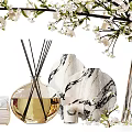 Elegant Marble Textured Ceramic Vases With Reed Diffusers And Decorative Flower Branches