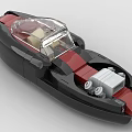 Black And Red Building Block Boat With Transparent Cabin And Engine Details