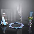 Decorative Scene Components With Transparent Curtains Hanging Rings Flower Wreath And Chandeliers
