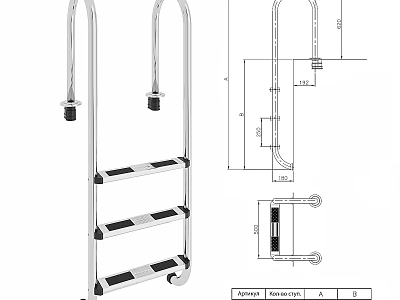 Metal Staircase With Handrails Technical Engineering Design Drawing Including Dimensions And Structure 3d model