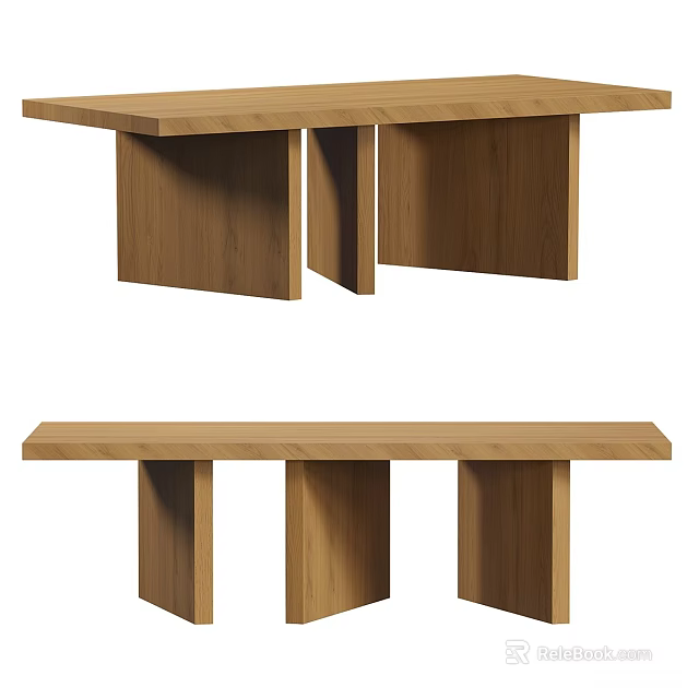 Minimalist Wooden Dining Table With Sturdy Block Legs And Modern Design 3d model 