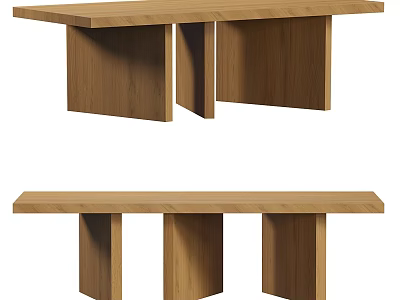 Minimalist Wooden Dining Table With Sturdy Block Legs And Modern Design 3d model