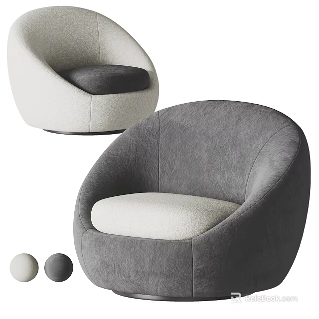 Modern Curved Single Sofa Design With Gray White Upholstery And Color Options 3d model 