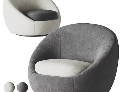 Modern Curved Single Sofa Design With Gray White Upholstery And Color Options 3d model