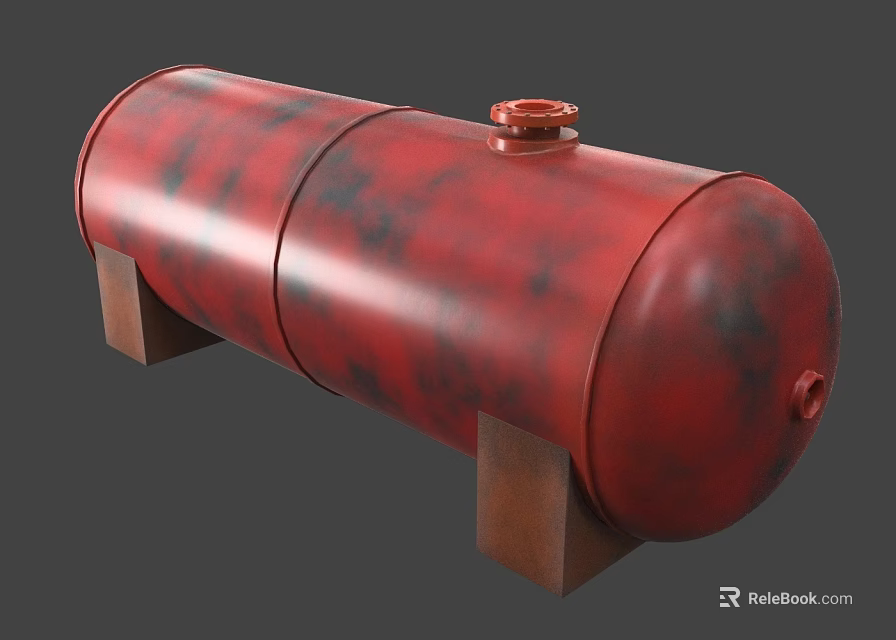 Heavy Duty Industrial Red Cylindrical Storage Tank With Support Legs And Top Lid 3d model 